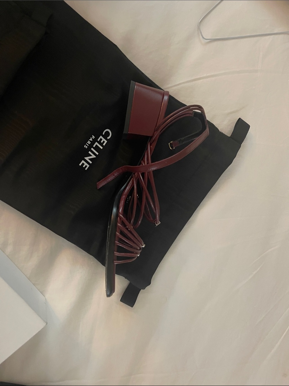 Celine Burgundy Multi‑Strap Leather Sandals with Gold Logo - Picture 2 of 3